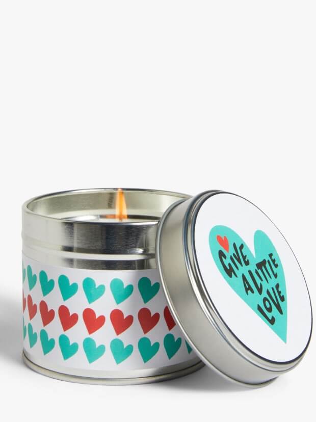 Give a little love tin candle